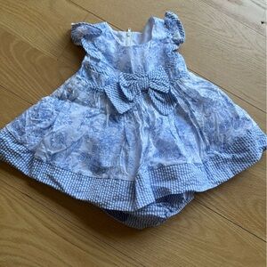Bonnie Baby Light Blue Floral Baby Dress with Striped Bow
